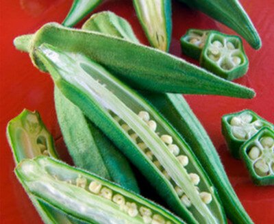 Okra fruit and its pods inside picture